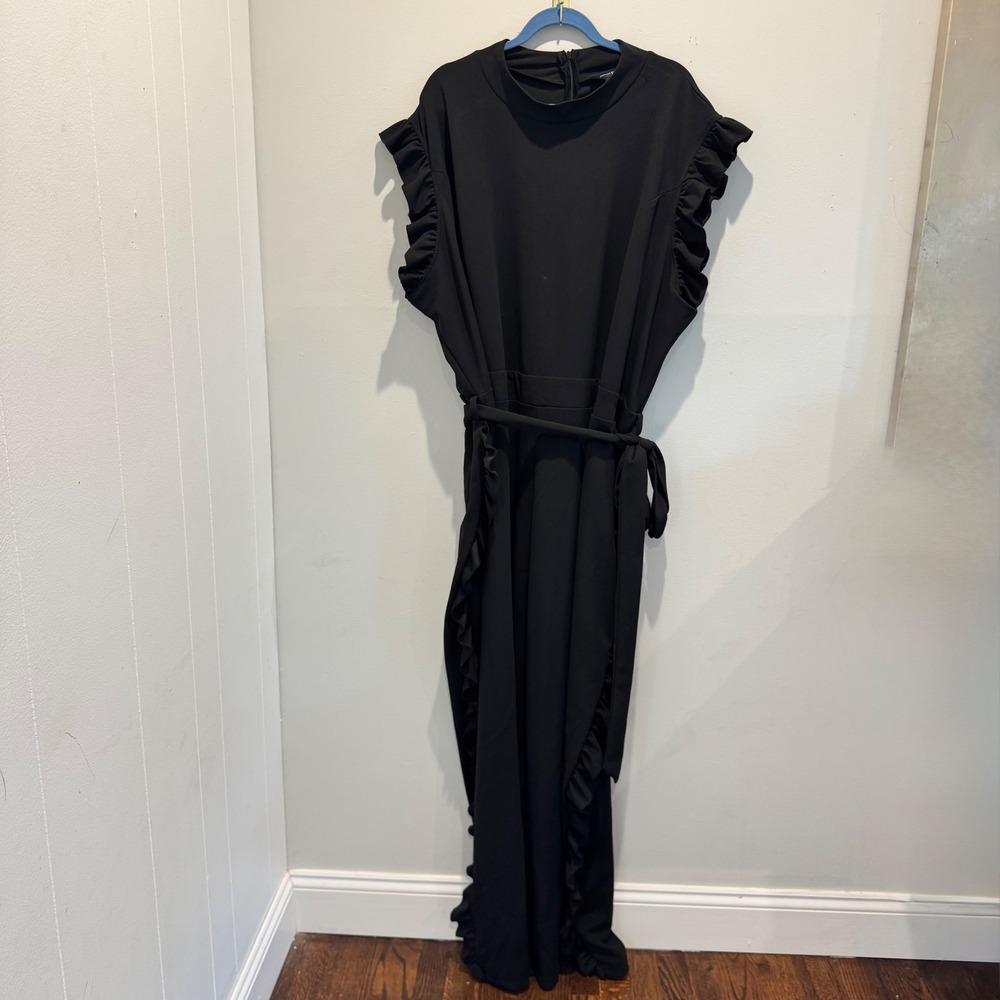 Ashley Stewart Black Ruffle Side Jumpsuit Chic | Size 34/36 NWT